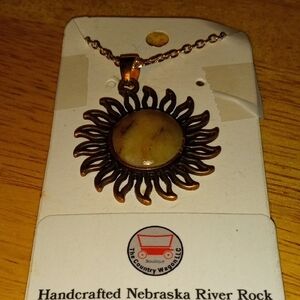 Elegant Sunburst Pendant Necklace  Hand Made Nebraska River Rock